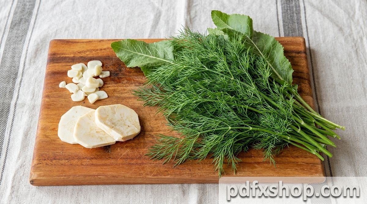 Нарезка чеснока и корня хрена для маринования