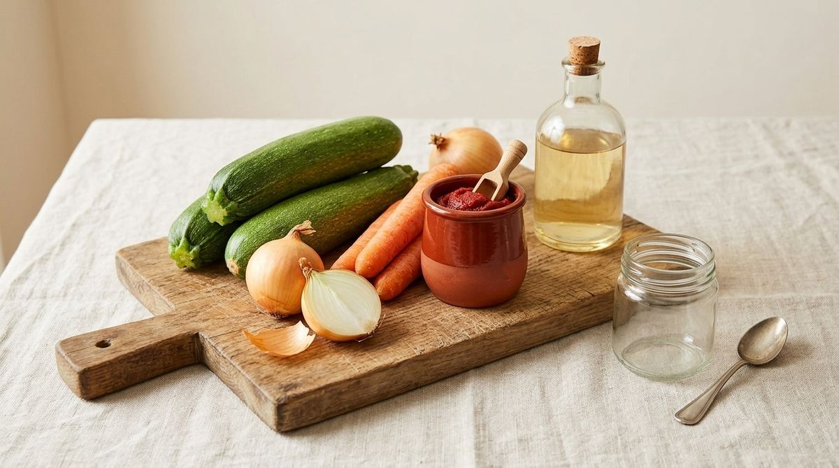 Ингредиенты для кабачковой икры: кабачки, морковь, лук, томатная паста, масло