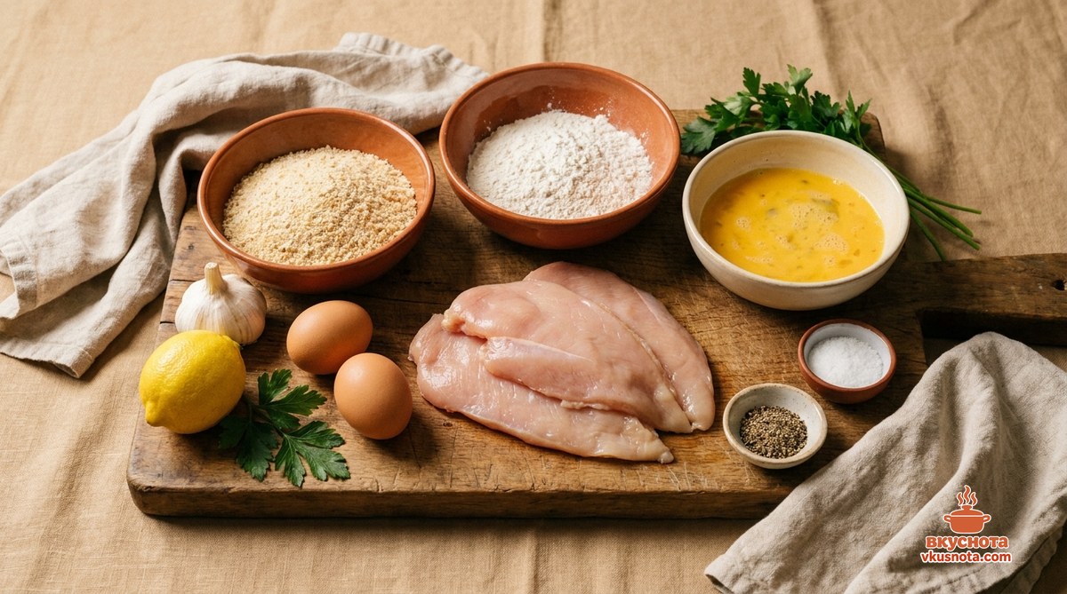 Ингредиенты для куриные отбивные в хрустящей панировке