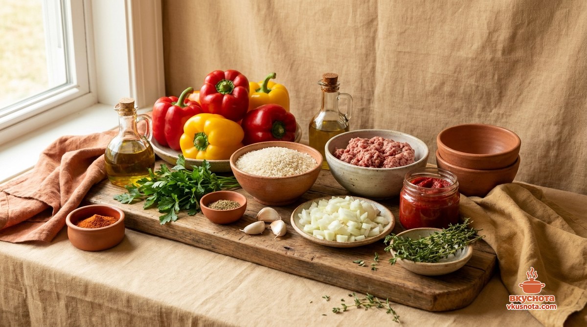Ингредиенты для фаршированные перцы с рисом и мясом