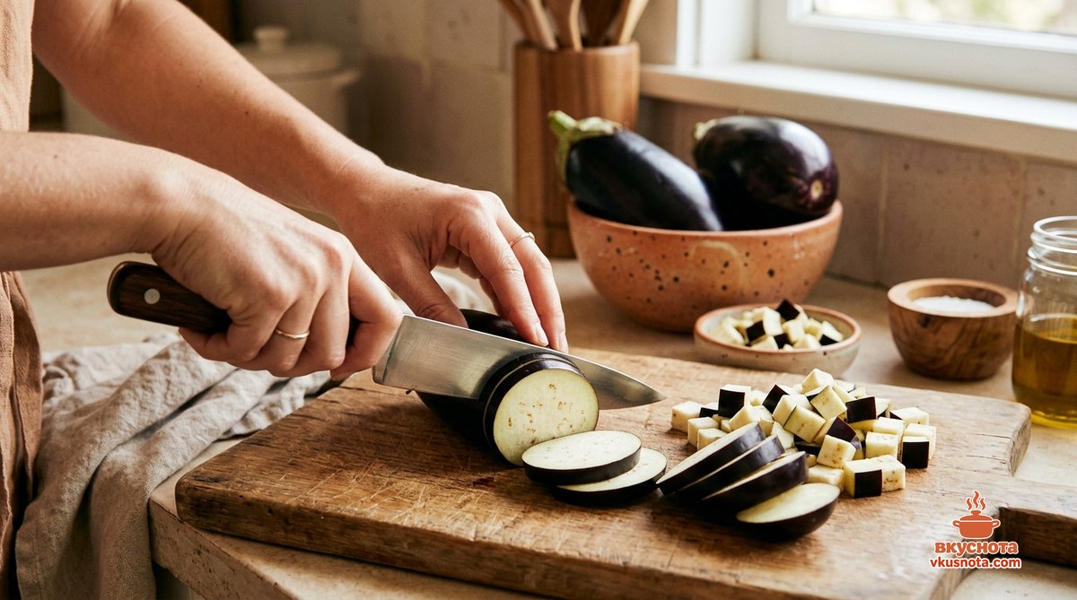 Как заморозить баклажаны: баклажаны нарезают кубиками и кружками