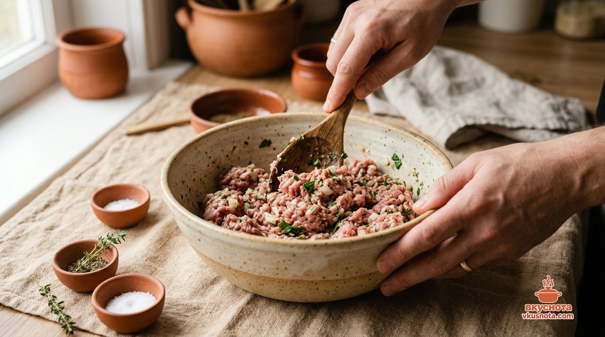 Пассерованный лук с морковью, добавлен фарш и карри