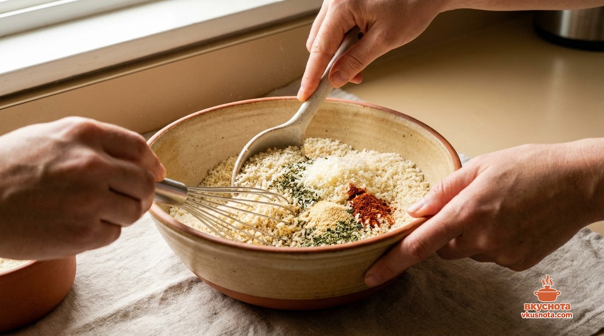 Кукурузные хлопья с натёртым сыром и луковыми хлопьями в широкой миске