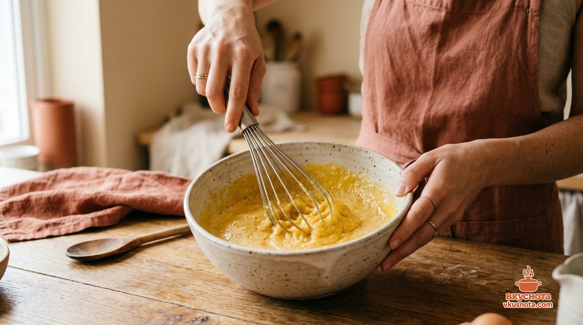 Запеканка из тыквы с манкой — тыква с сахаром и яйцами взбивается миксером