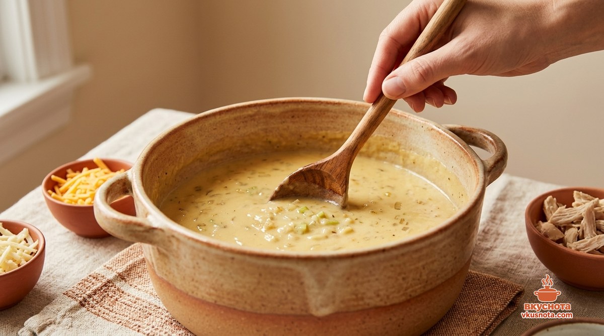 Кастрюля с водой и куриным бульоном, основа супа