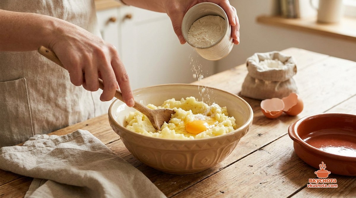 Картофельные зразы с фаршем — в пюре добавляются яйцо и мука