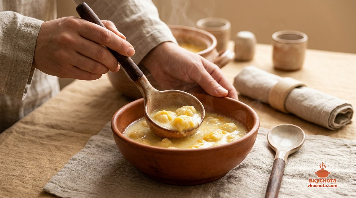 Рулет с фаршем нарезается полосками, вареники выкладываются в кипящий бульон